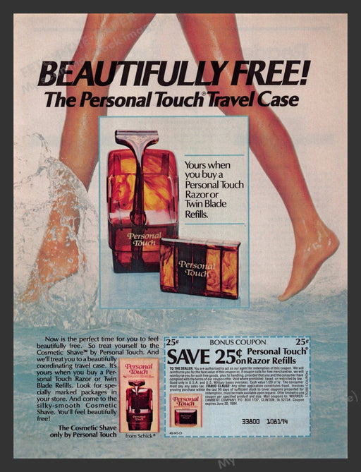 Personal Touch 1980s Print Advertisement 1983 Legs Water Razor Blade Fetch the Paper!