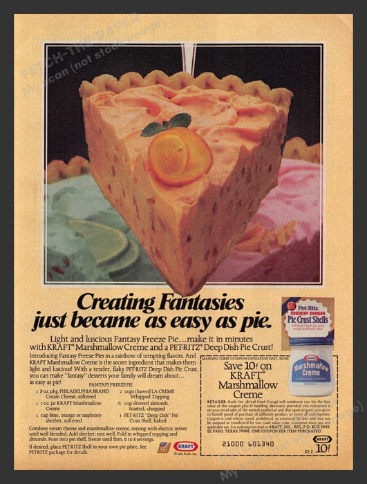 1985 Pet-Ritz & Kraft Marshmallow "Fantasy Freeze Pie" Recipe Print Ad