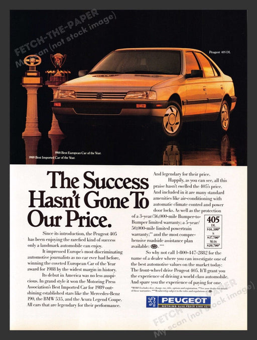 1989 Peugeot 405 DL Car Print Advertisement Ad