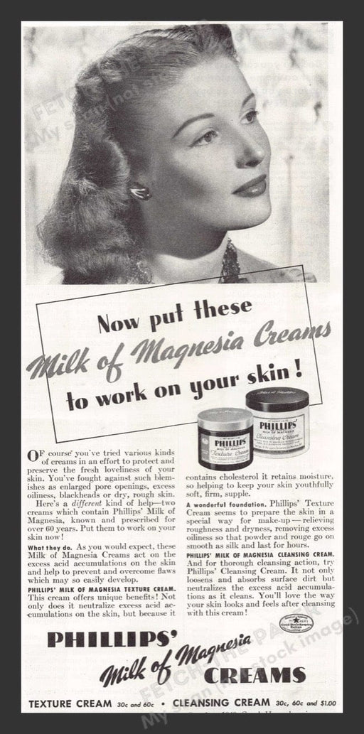 1940 Phillips' Milk of Magnesia Creams Skin Print Advertisement Ad