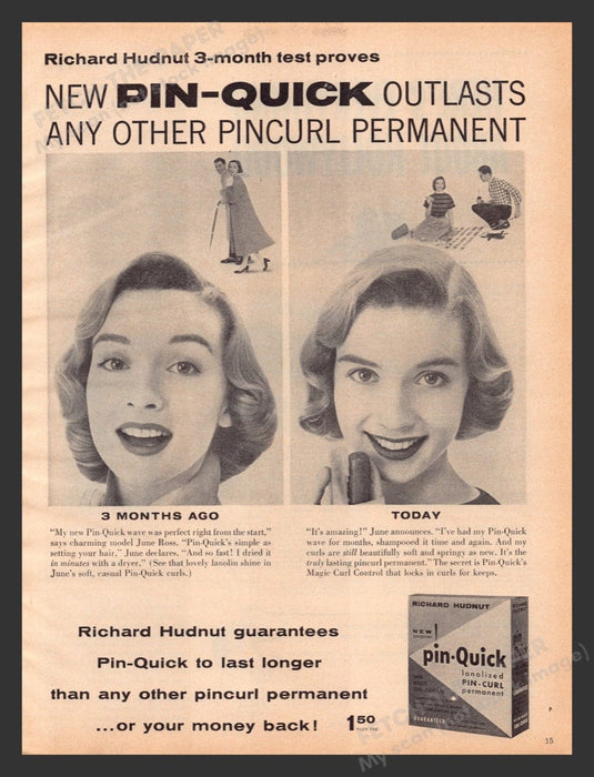 1956 Pin-Quick Permanent Couple Playing Games Print Advertisement Ad