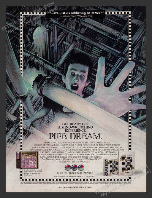 1990 Print Advertisement Pipe Dream Video Game Ad.