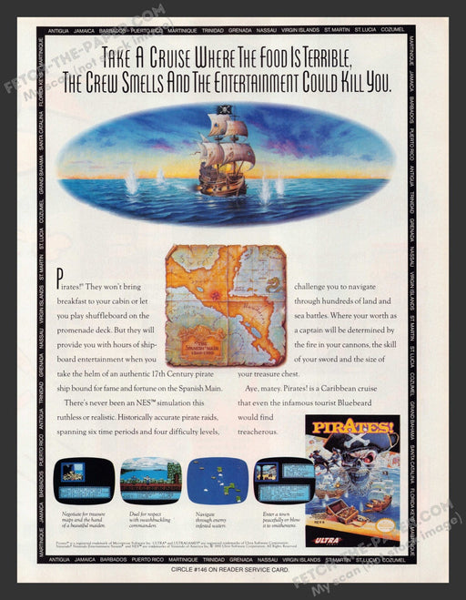 1991 Print Advertisement Pirates Video Game Ad.