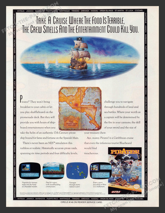 1991 Print Advertisement Pirates Video Game Ad.