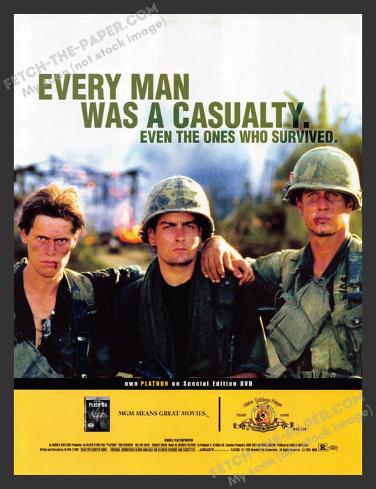 2001 Print Advertisement Platoon Movie William Dafoe Charlie Sheen Ad.