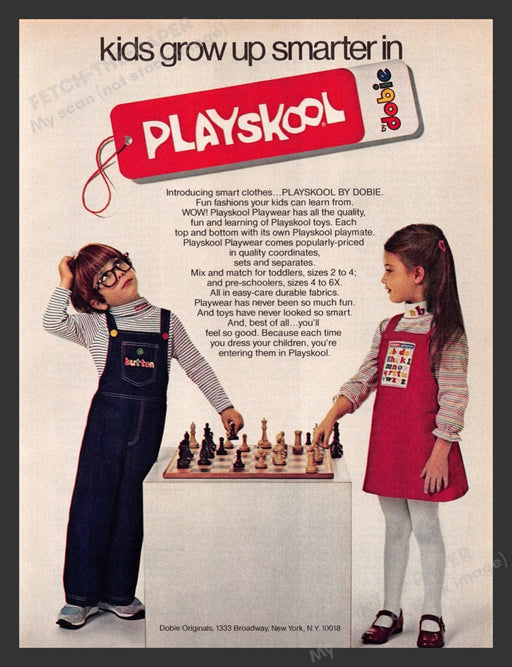 1982 Playskool by Dobie Clothing Kids Playing Chess Print Advertisement Ad
