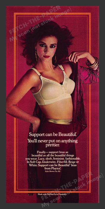 1980 Playtex Beautiful Satin Lace Bra Sexy Brunette Model Print Advertisement Ad