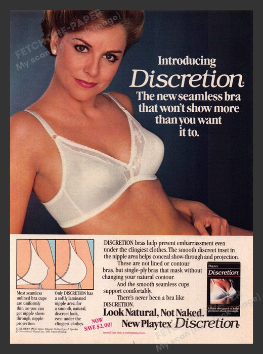 1984 Playtex Discretion Bra Look Natural Not Naked Print Advertisement Ad
