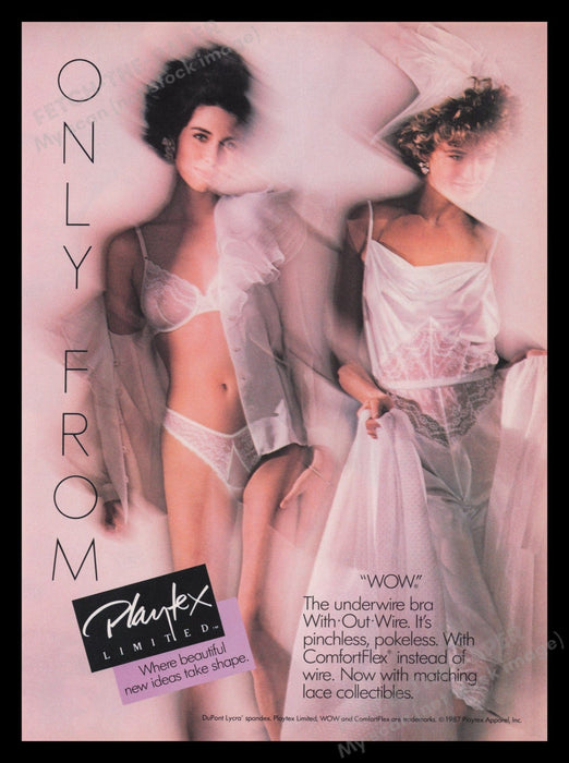 Playtex Lingerie 1980s Print Advertisement Ad 1987 Sexy Models Bra Panties Fetch the Paper!