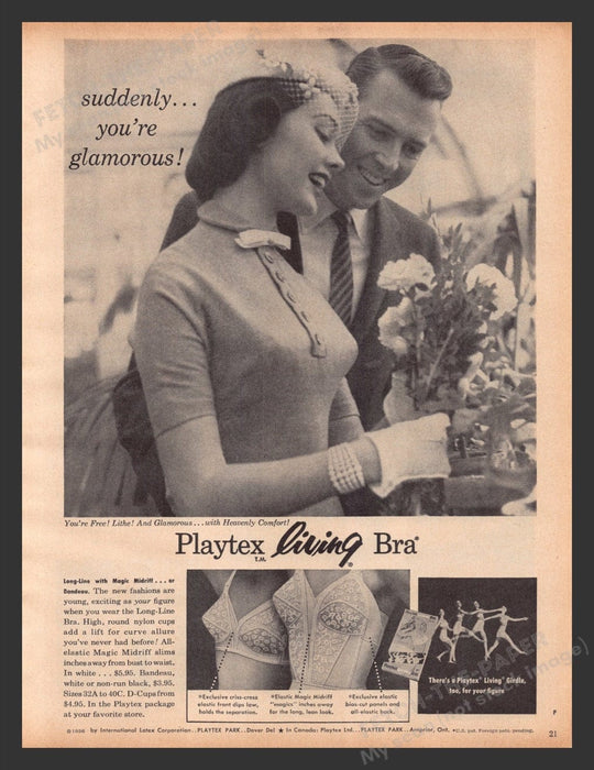 1956 Playtex Living Bra Couple Flowers Print Advertisement Ad