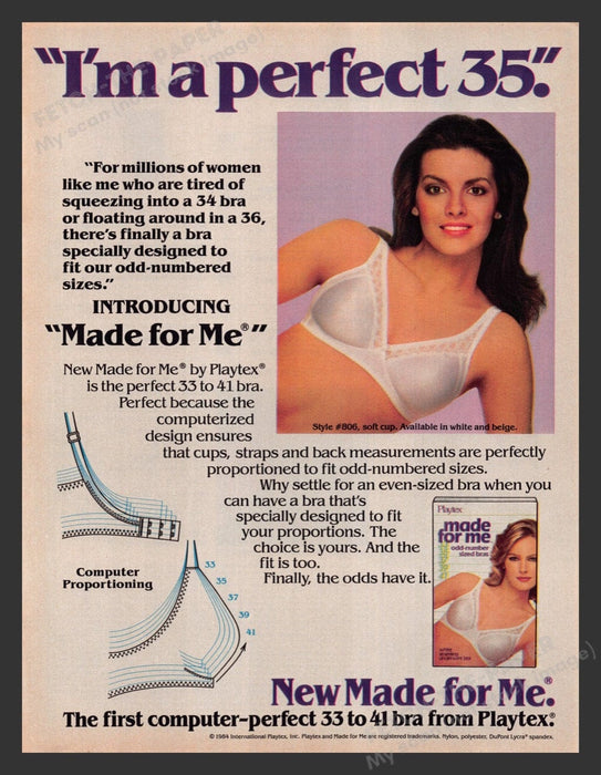 1985 Playtex Made for Me Computer-Perfect Bras Print Advertisement Ad