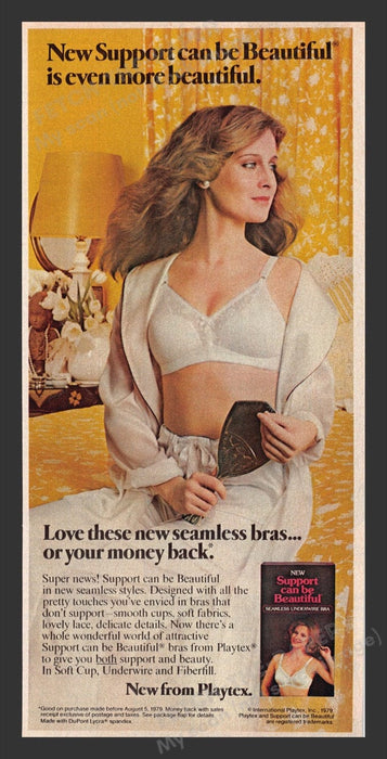1979 Playtex Support Can Be Beautiful Bra Sitting on Bed Print Advertisement Ad