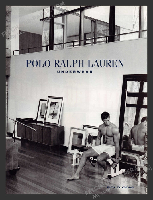 2002 Polo Ralph Lauren Men's Underwear Home Gym Workout Print Advertisement.