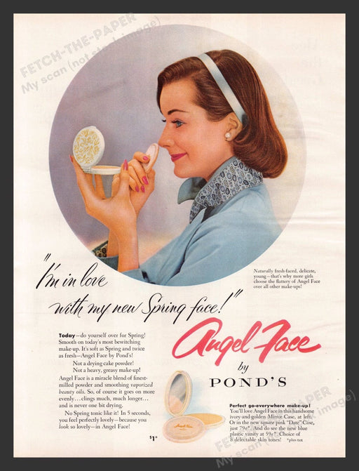 1956 Pond's Angel Face Powder Makeup Color Print Advertisement Ad