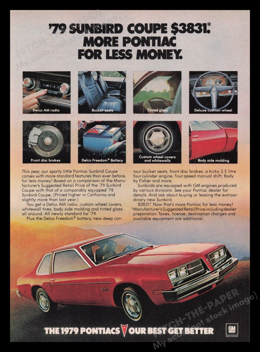 Pontiac Sunbird Coupe 1970s Print Advertisement Ad 1979 Red Woman Driving Fetch the Paper!
