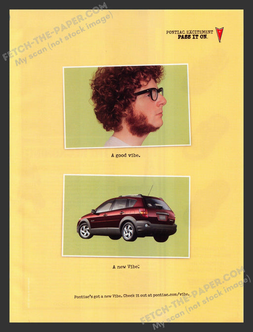 2002 Pontiac Vibe "Good Vibe" vs. "New Vibe" Print Advertisement Ad.