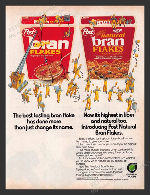 1985 Post Bran Flakes Cereal Construction Workers Print Advertisement Ad