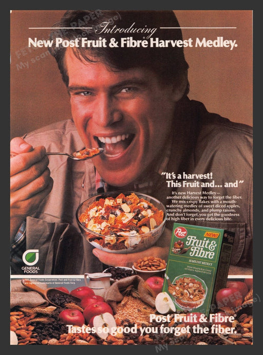 1984 Post Fruit & Fibre Harvest Medley Cereal Print Advertisement Ad