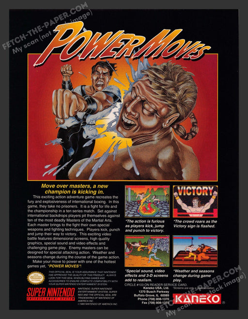1992 Print Advertisement Power Moves Video Game Ad.