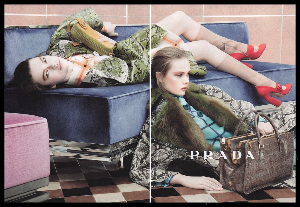 Prada Fashion 2000s Print Advertisement (2 pages) 2011 Couch Legs Models Fetch the Paper!