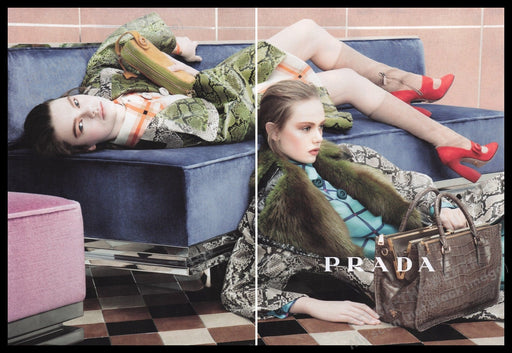 Prada Fashion 2000s Print Advertisement (2 pages) 2011 Couch Legs Models Fetch the Paper!
