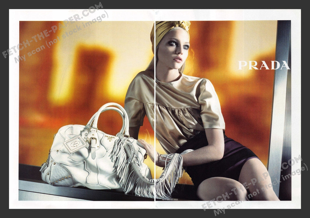 2007 Print Advertisement 2 Page Prada Fringed Bag Sexy Fashion Ad.