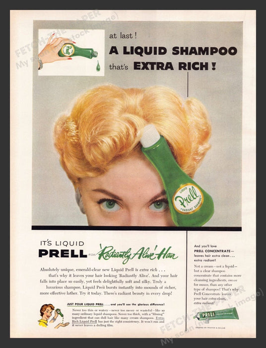 1956 Prell Liquid Shampoo Radiantly Alive Print Advertisement Ad