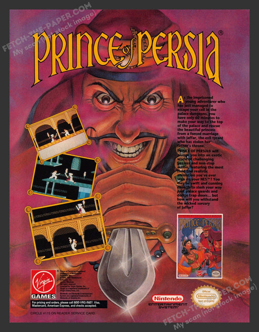 1992 Print Advertisement Prince of Persia Dagger Video Game Ad.