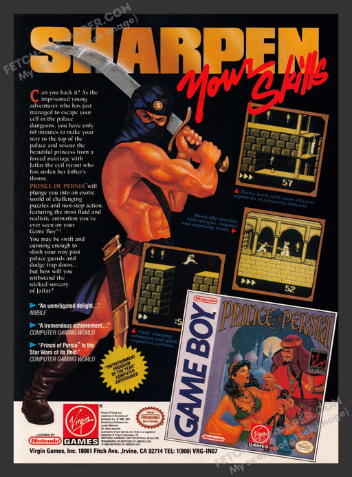 1991 Print Advertisement Prince of Persia Video Game Ad.