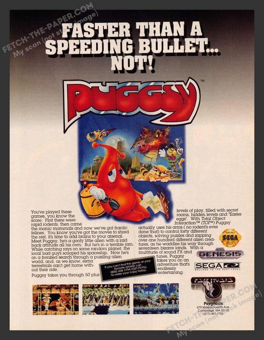 1993 Print Advertisement Puggsy Sega Genesis Video Game Ad.