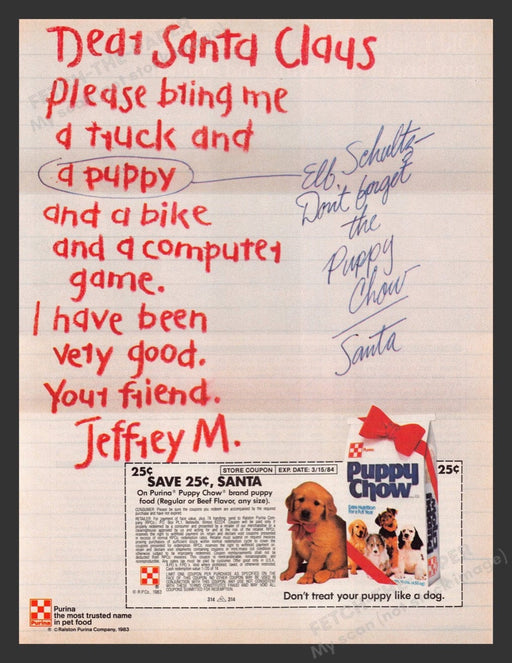 1983 Purina Puppy Chow Food Dear Santa Letter Print Advertisement Ad