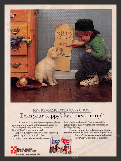 1986 Purina Puppy Chow Food Yellow Lab Size Chart Print Advertisement Ad