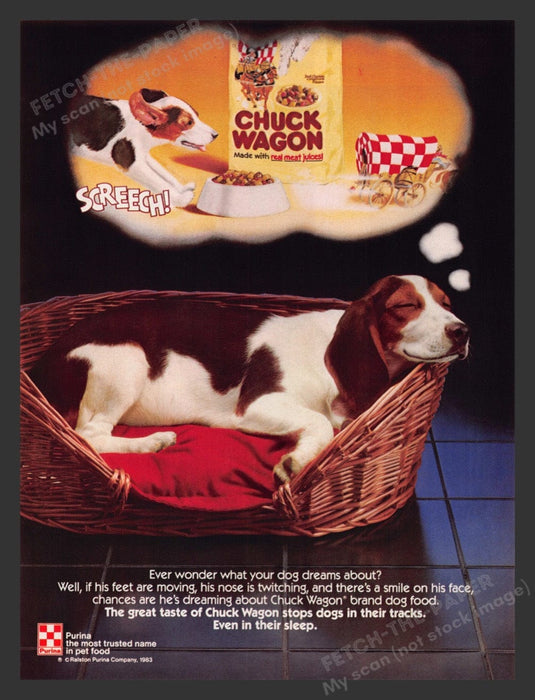 1984 Purina Chuck Wagon Dog Food Beagle Dreams Print Advertisement Ad
