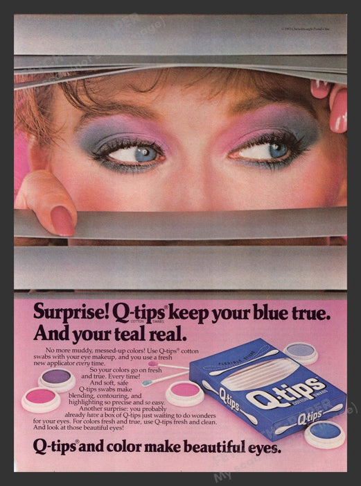 1983 Q-tips Cotton Swabs Peaking Through Blinds Print Advertisement Ad