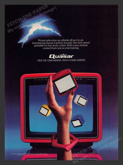 Quasar Fashion Accents TV 1980s Print Advertisement Ad 1985 Fetch the Paper!