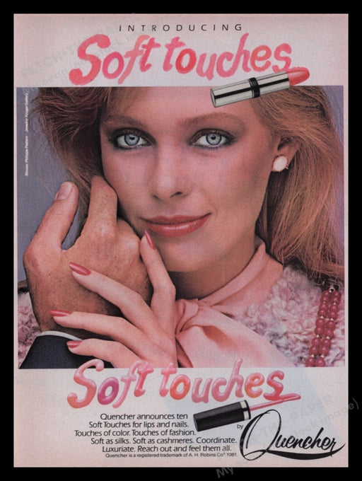 Quencher Soft Touches 1980s Print Advertisement Ad 1982 Cosmetics Fetch the Paper!