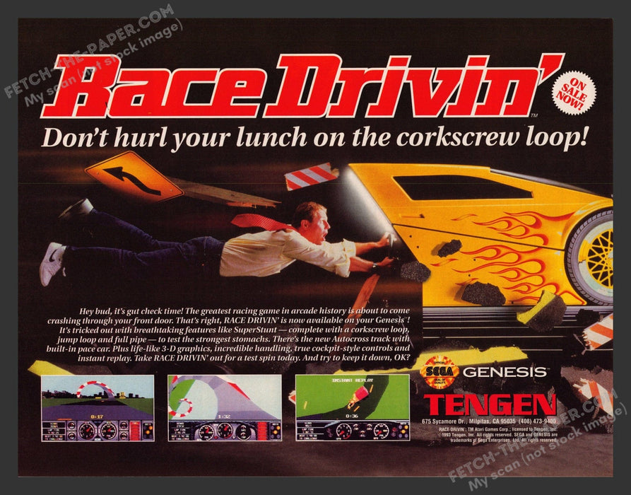 Race Drivin' Sega Video Game 1990s Print Advertisement Ad 1993 Fetch the Paper!