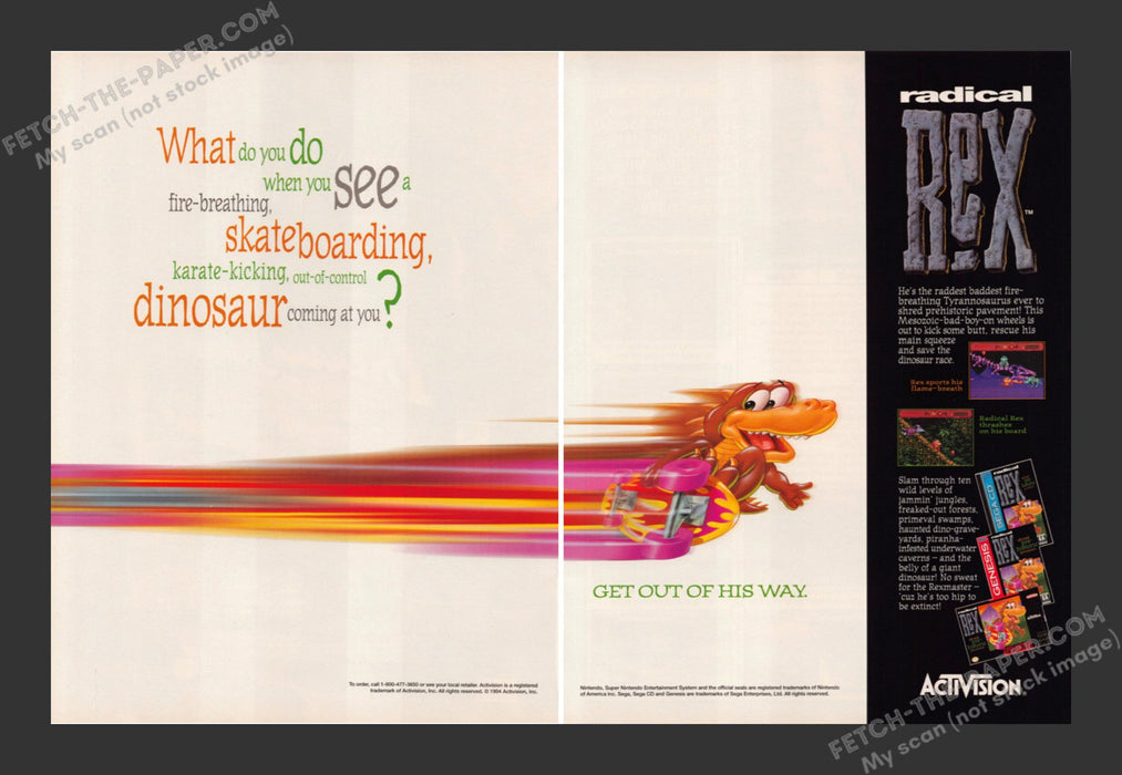 1994 Print Advertisement 2 Page Radical Rex Video Game Ad.
