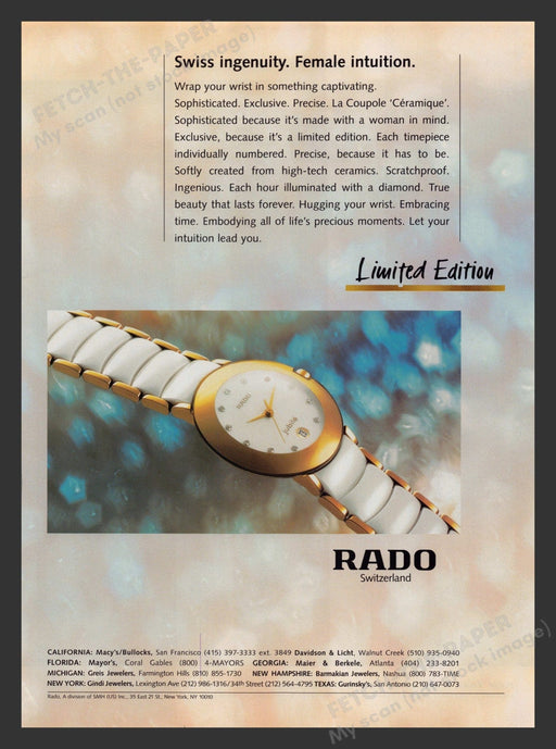 Rado 1990s Print Advertisement 1995 Watch Switzerland Limited Edition Promo Fetch the Paper!