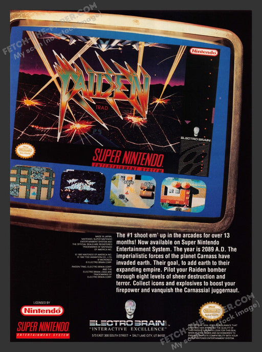 1992 Print Advertisement Raiden Video Game Ad.