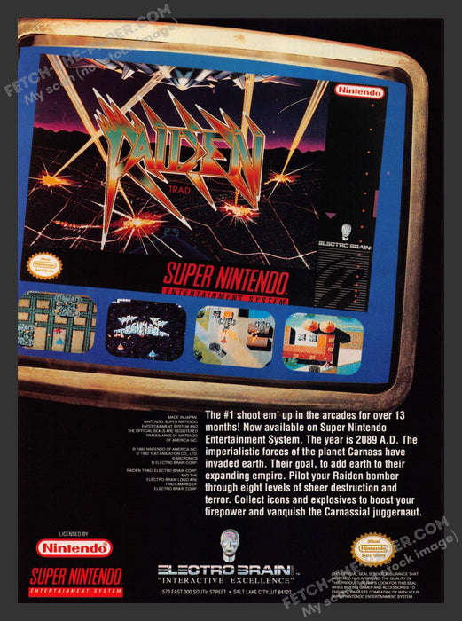 1992 Print Advertisement Raiden Video Game Ad.