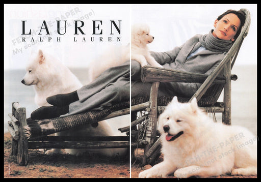 Ralph Lauren Clothing 1990s Print Advertisement (2 pages) 1999 Samoyed Dogs Fetch the Paper!