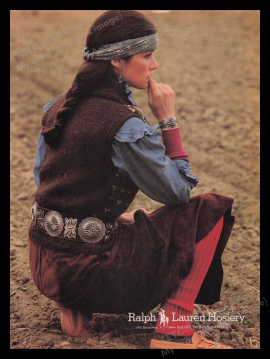 Ralph Lauren Hosiery 1980s Print Advertisement Ad 1981 Kristin Clotilde Fetch the Paper!