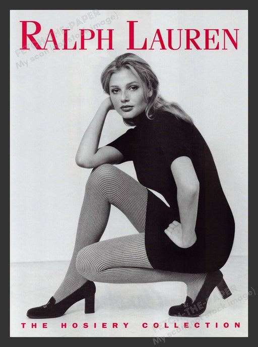 Ralph Lauren Hosiery Squatting Model 1990s Print Advertisement Ad 1996 Fetch the Paper!