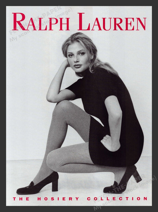 Ralph Lauren Hosiery Squatting Model 1990s Print Advertisement Ad 1996 Fetch the Paper!