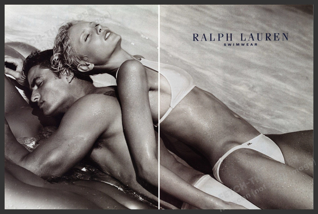 Ralph Lauren Swimwear 1990s Print Advertisement (2 pages) 1999 Sexy Beach Couple Fetch the Paper!