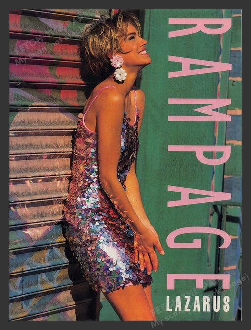 Rampage 1990s Print Advertisement 1991 Lazarus Sequined Dress Colorful Fetch the Paper!