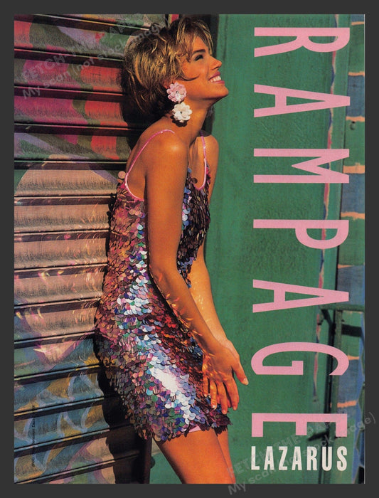 Rampage 1990s Print Advertisement 1991 Lazarus Sequined Dress Colorful Fetch the Paper!