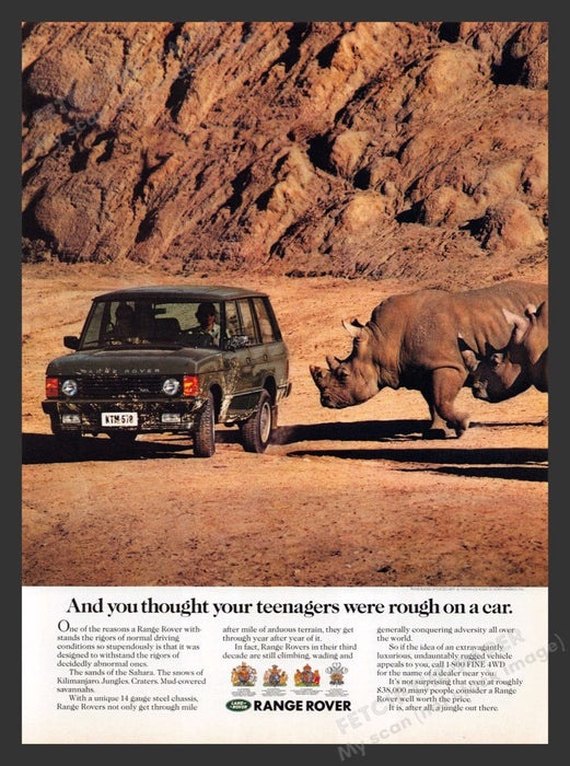 1990 Range Rover Black Rhinoceros Charging Print Advertisement Ad