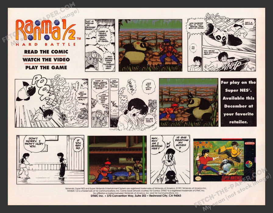 1991 Print Advertisement Ranma 1/2 Comic Video Game Ad.
